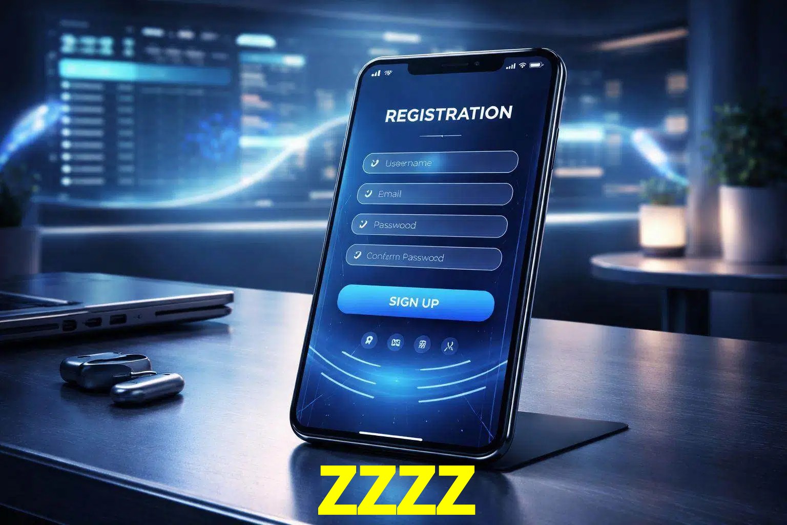 Una interfaz moderna de registro móvil para zzzz mostrada en un smartphone con un panel de apuestas elegante.